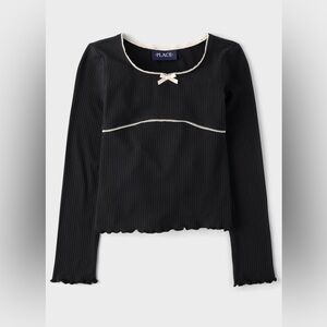 Girls Black Top with Cream Accents